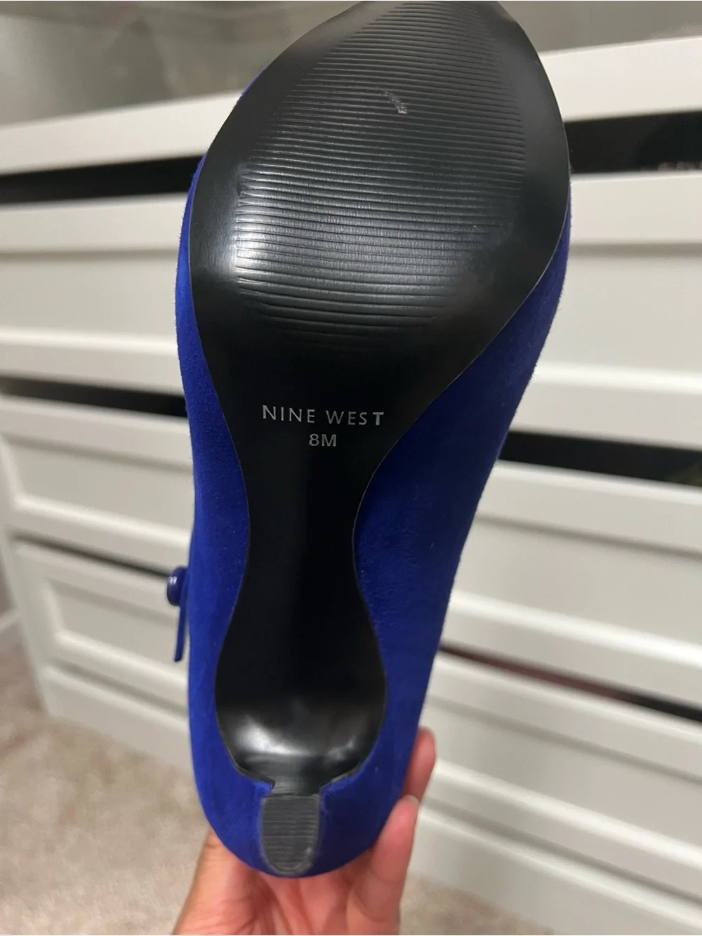 Nine West Royal Blue Suede Peep Toe Mary Jane Heels
